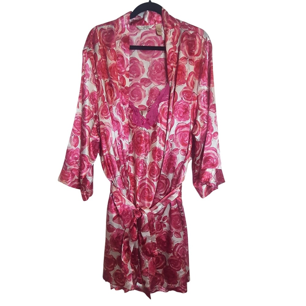 Ambrielle Pink Floral Satin Set Robe 3X Nightgown 2X Lace Sexy Rose Plus Chemise